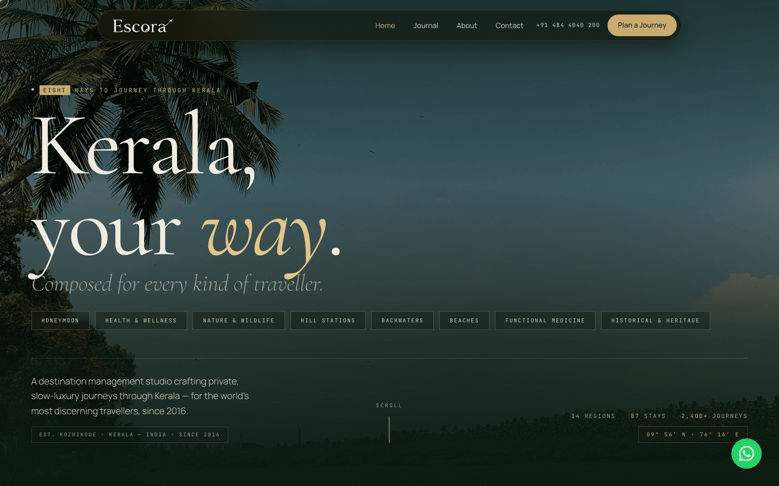 Escora Holidays Kerala destination management studio website