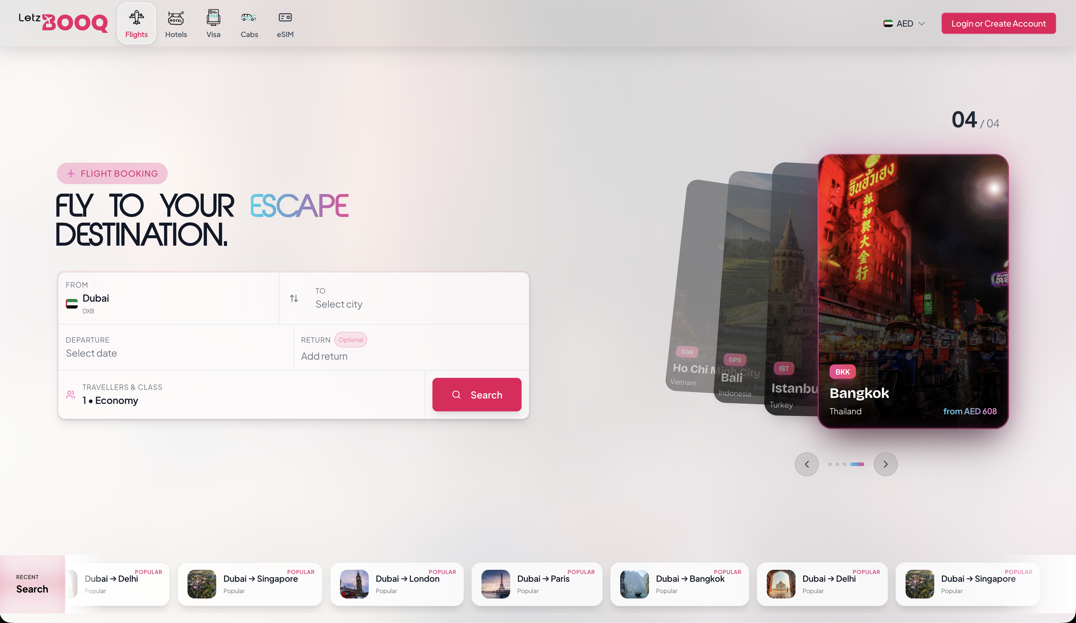 Letz Booq flight booking desktop