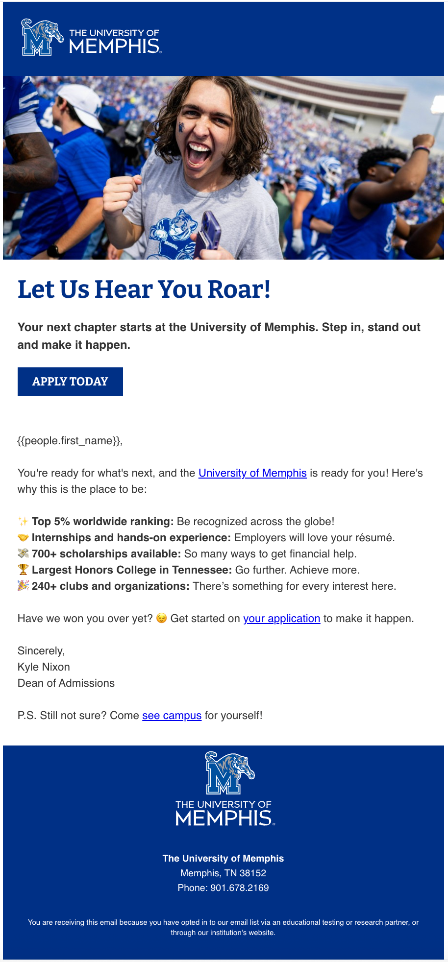 University of Memphis admissions email