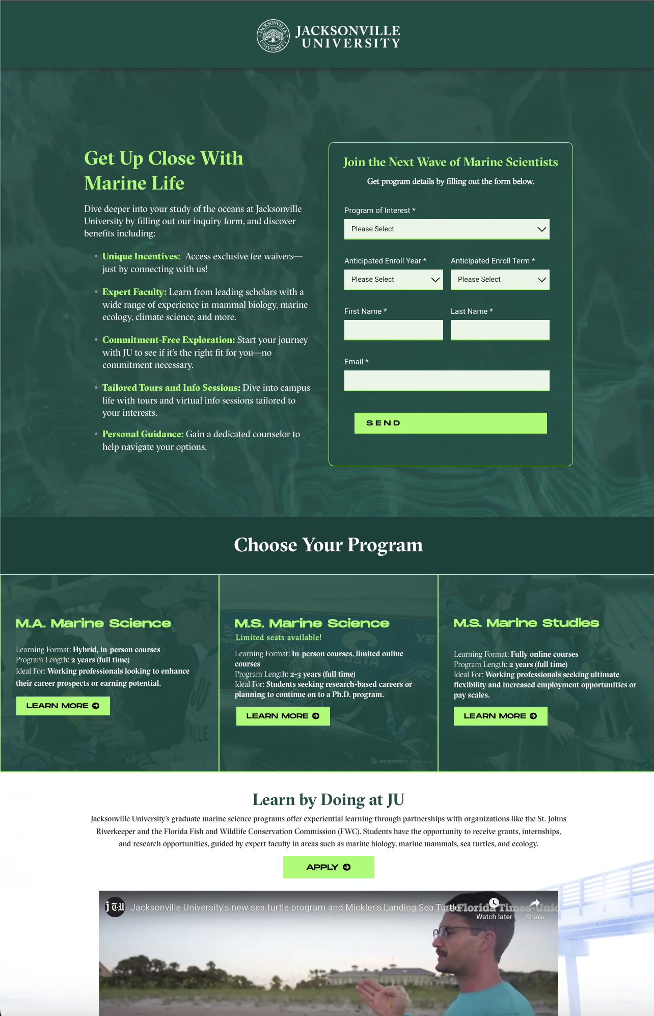 Jacksonville University landing page